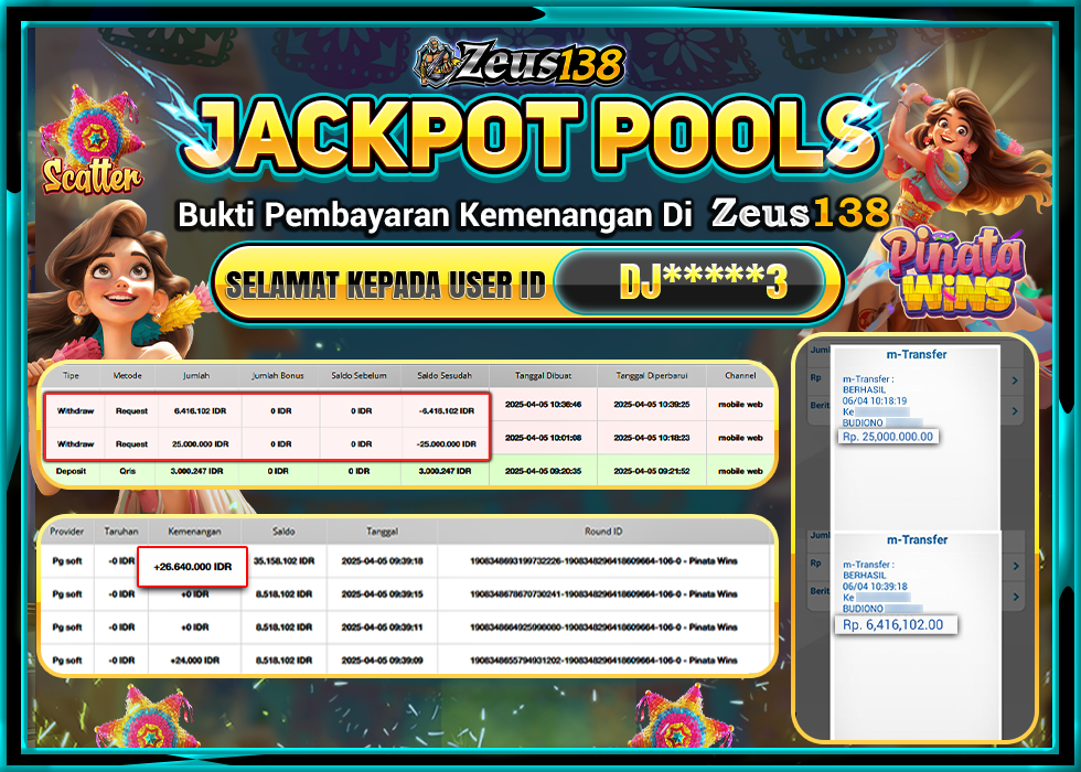 ZEUS138 JACKPOT PINATA WINS  Rp.31.416.102,- LUNAS