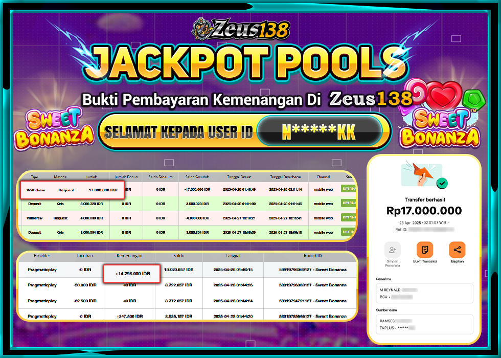 ZEUS138 SWEET BONANZA  Rp.17.000.000,- LUNAS