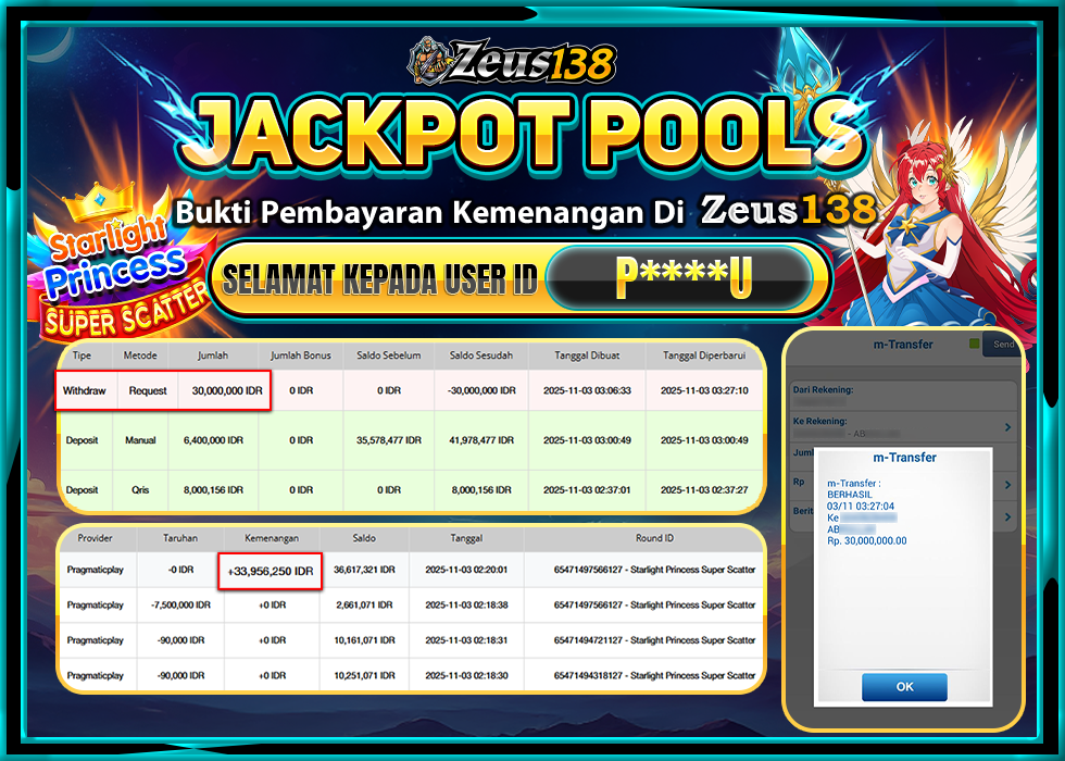 ZEUS138 STARLIGHT PRINCESS SUPER SCATTER Rp 30.000.000 LUNAS 