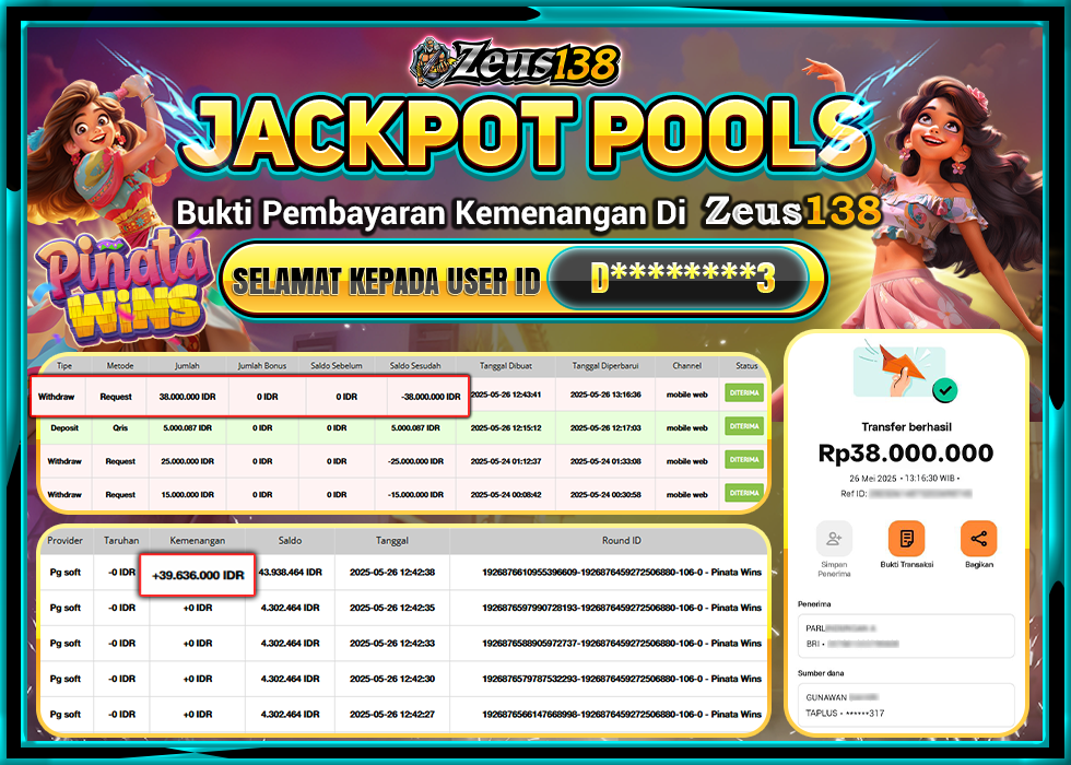 ZEUS138 PINATA WINS Rp.38.000.000,- LUNAS